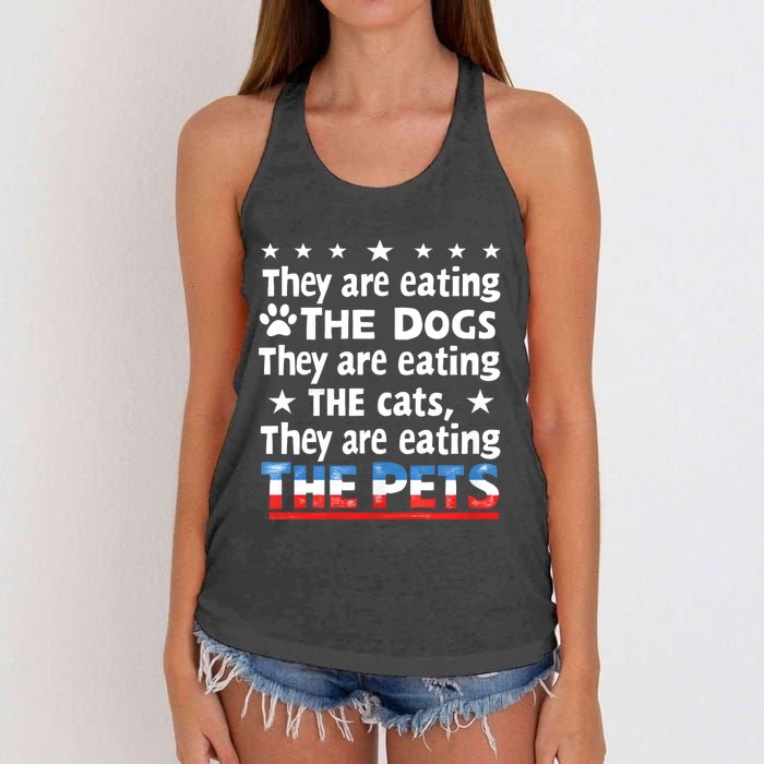 They Are Eating The Dogs The Cats The Pets Funny Trump Women's Knotted Racerback Tank