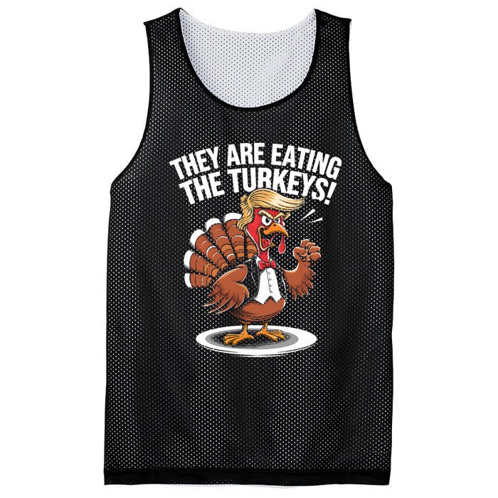 They Are Eating The Turkeys Funny Thanksgiving Turkey Trump Mesh Reversible Basketball Jersey Tank