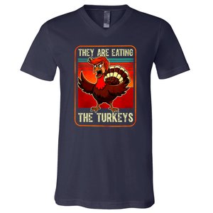 They Are Eating The Turkeys Funny Donald Trump Thanksgiving V-Neck T-Shirt