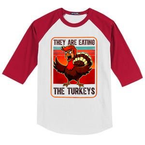 They Are Eating The Turkeys Funny Donald Trump Thanksgiving Kids Colorblock Raglan Jersey