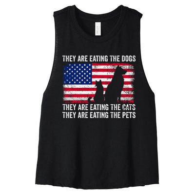 They Are Eating The Dogs The Cats The Pets Women's Racerback Cropped Tank