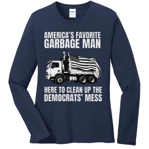 Trump AmericaS Favorite Garbage Man Trash Truck Photo Maga Gift Ladies Long Sleeve Shirt