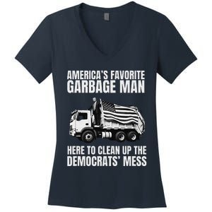 Trump AmericaS Favorite Garbage Man Trash Truck Photo Maga Gift Women's V-Neck T-Shirt