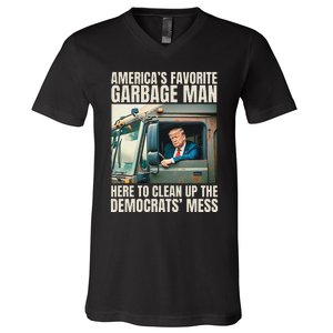 Trump AmericaS Favorite Garbage Man Trump In Trash Truck Gift V-Neck T-Shirt