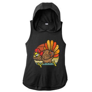 Turkey American Football Retro Thanksgiving Sports Ladies PosiCharge Tri-Blend Wicking Draft Hoodie Tank