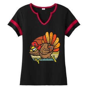 Turkey American Football Retro Thanksgiving Sports Ladies Halftime Notch Neck Tee