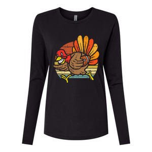 Turkey American Football Retro Thanksgiving Sports Womens Cotton Relaxed Long Sleeve T-Shirt