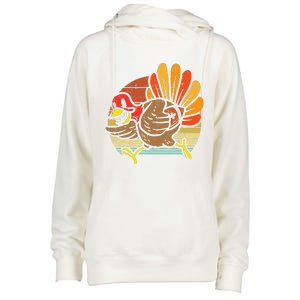 Turkey American Football Retro Thanksgiving Sports Womens Funnel Neck Pullover Hood