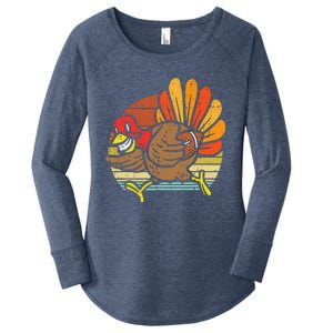 Turkey American Football Retro Thanksgiving Sports Women's Perfect Tri Tunic Long Sleeve Shirt