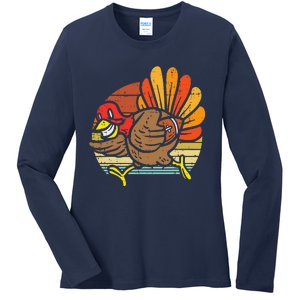 Turkey American Football Retro Thanksgiving Sports Ladies Long Sleeve Shirt