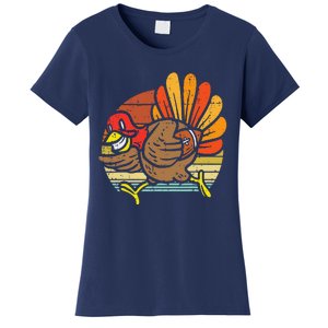 Turkey American Football Retro Thanksgiving Sports Women's T-Shirt