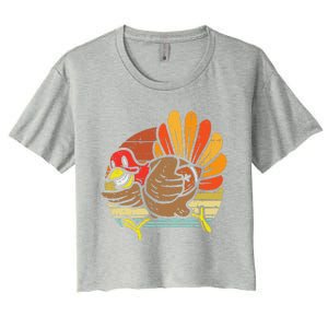 Turkey American Football Retro Thanksgiving Sports Women's Crop Top Tee