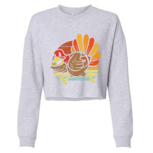 Turkey American Football Retro Thanksgiving Sports Cropped Pullover Crew