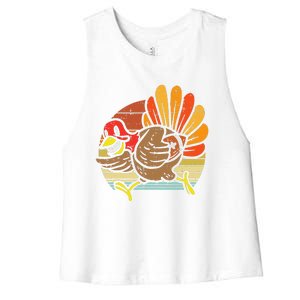 Turkey American Football Retro Thanksgiving Sports Women's Racerback Cropped Tank