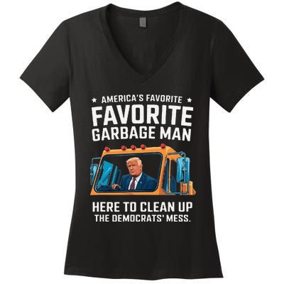 Trump AmericaS Favorite Garbage Man Trump In Trash Truck Gift Women's V-Neck T-Shirt