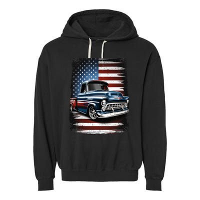 Truck American Flag 4th Of July Patriotic Garment-Dyed Fleece Hoodie