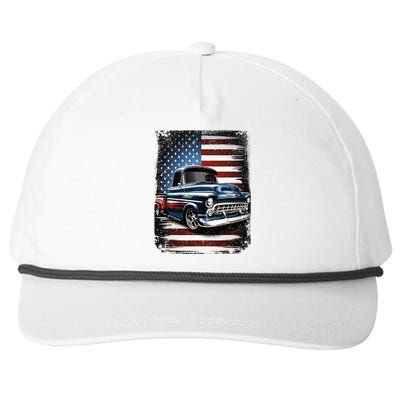 Truck American Flag 4th Of July Patriotic Snapback Five-Panel Rope Hat