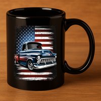 Truck American Flag 4th Of July Patriotic 11oz C Handle Ceramic Mug
