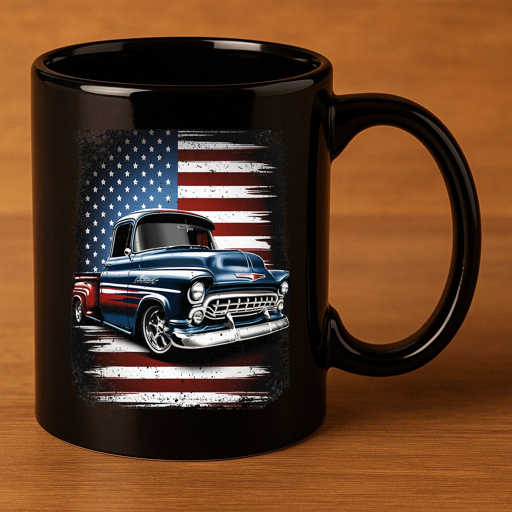 Truck American Flag 4th Of July Patriotic 11oz C Handle Ceramic Mug