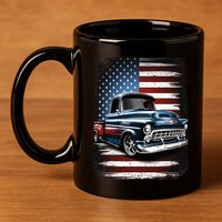 Truck American Flag 4th Of July Patriotic 11oz C Handle Ceramic Mug