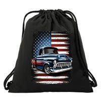 Truck American Flag 4th Of July Patriotic Drawstring Bag