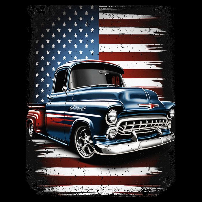 Truck American Flag 4th Of July Patriotic Drawstring Bag