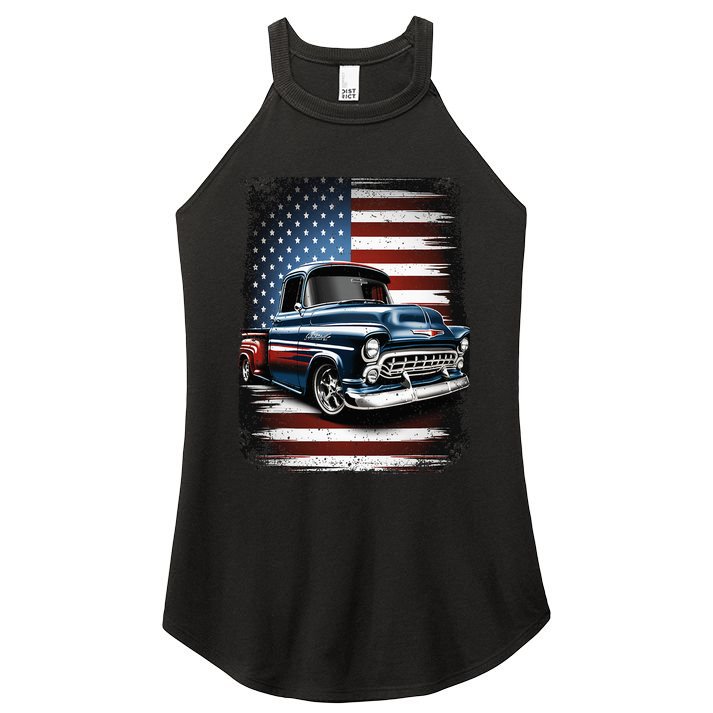 Truck American Flag 4th Of July Patriotic Women's Perfect Tri Rocker Tank