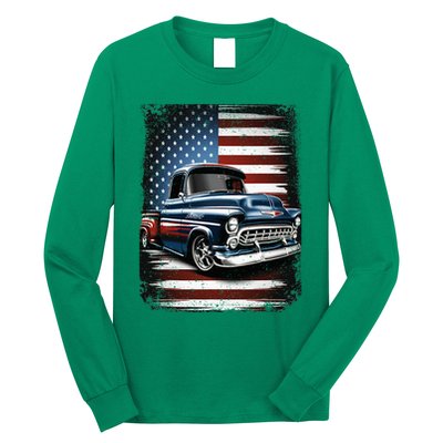 Truck American Flag 4th Of July Patriotic Long Sleeve Shirt