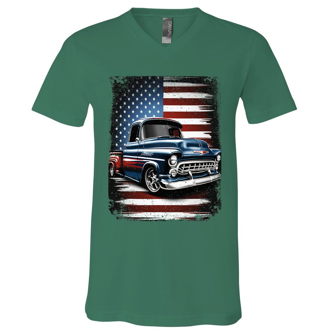 Truck American Flag 4th Of July Patriotic V-Neck T-Shirt