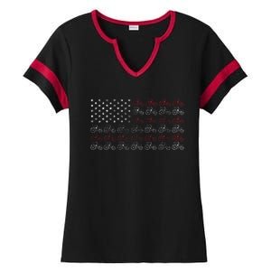 Tractor American Flag Farmer Ladies Halftime Notch Neck Tee