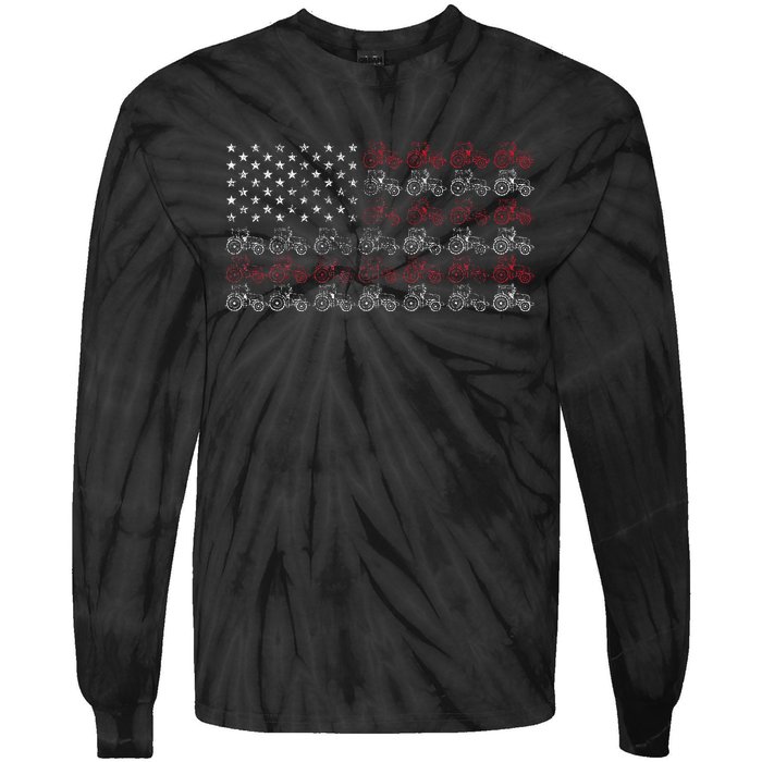 Tractor American Flag Farmer Tie-Dye Long Sleeve Shirt