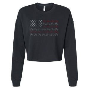 Tractor American Flag Farmer Cropped Pullover Crew