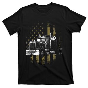 Trucker American Flag Big Rig Semi Trailer Truck Driver Gift T-Shirt