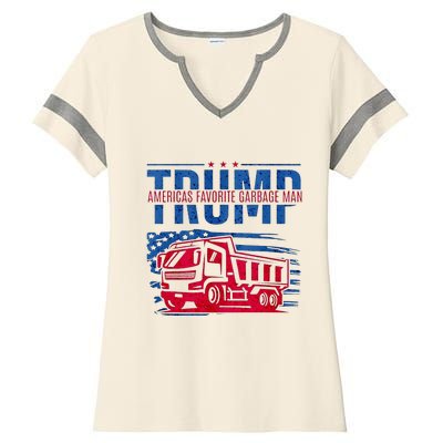 Trump AmericaS Favorite Garbage Man Retro Us Flag Ladies Halftime Notch Neck Tee