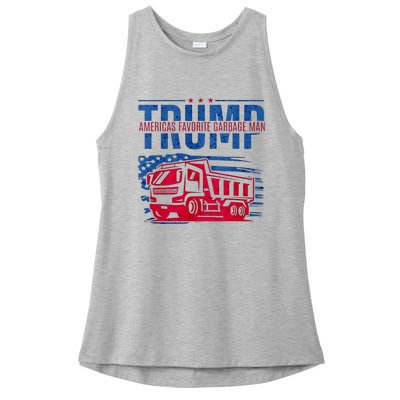 Trump AmericaS Favorite Garbage Man Retro Us Flag Ladies PosiCharge Tri-Blend Wicking Tank