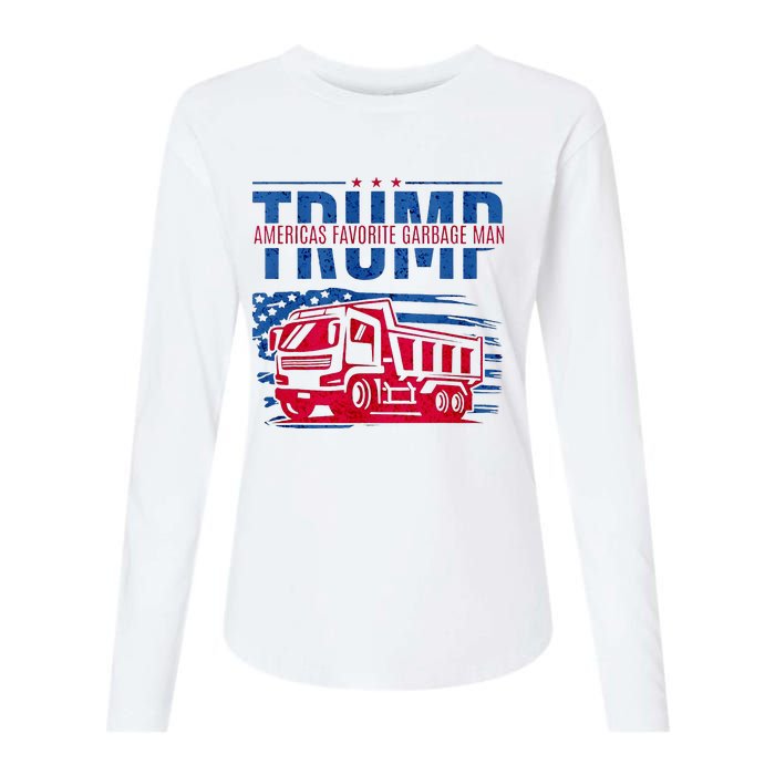 Trump AmericaS Favorite Garbage Man Retro Us Flag Womens Cotton Relaxed Long Sleeve T-Shirt