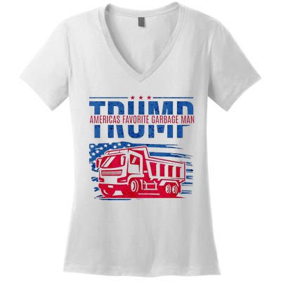 Trump AmericaS Favorite Garbage Man Retro Us Flag Women's V-Neck T-Shirt