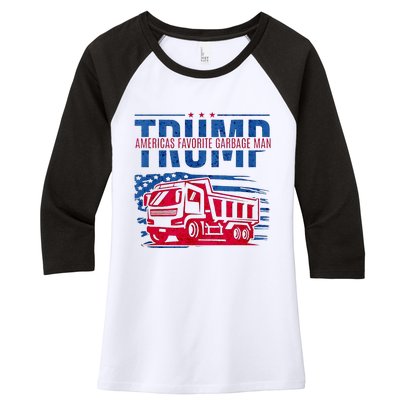 Trump AmericaS Favorite Garbage Man Retro Us Flag Women's Tri-Blend 3/4-Sleeve Raglan Shirt