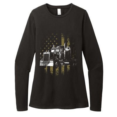 Trucker American Flag Big Rig Semi Trailer Truck Driver Gift Womens CVC Long Sleeve Shirt