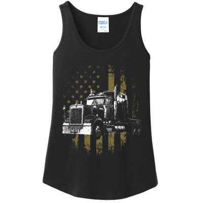 Trucker American Flag Big Rig Semi Trailer Truck Driver Gift Ladies Essential Tank