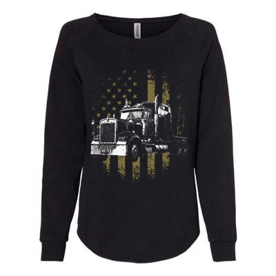 Trucker American Flag Big Rig Semi Trailer Truck Driver Gift Womens California Wash Sweatshirt