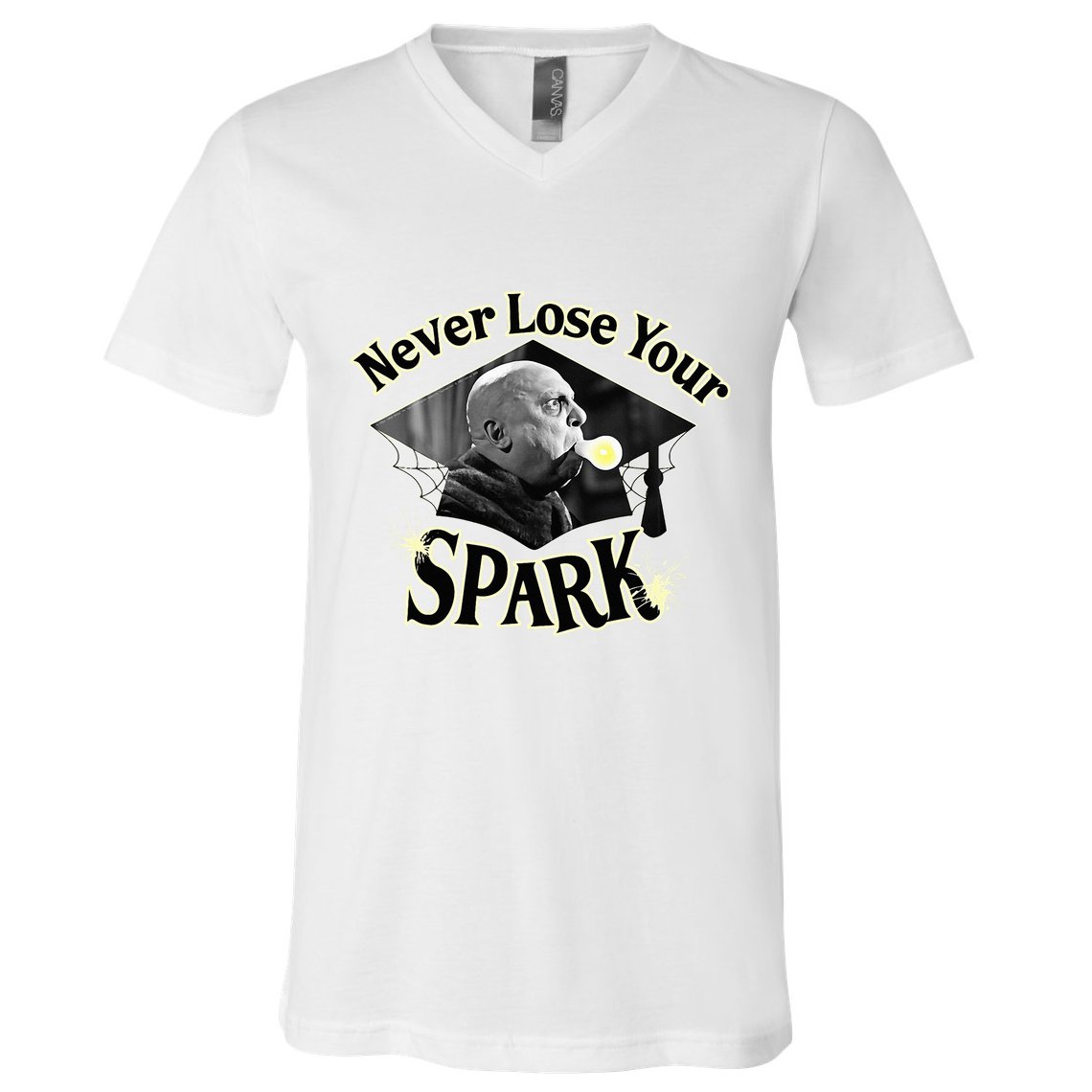 The Addams Family Tv Series – Uncle Fester Graduation Spark V-Neck T-Shirt