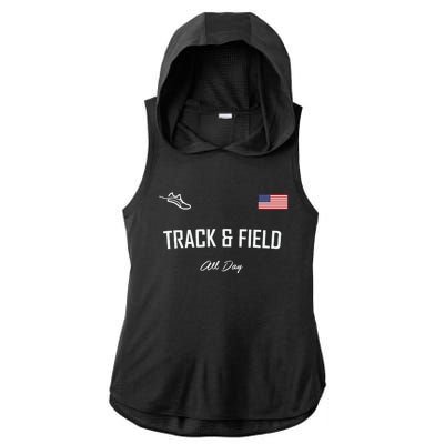 Track And Field Gifts Track Field All Day Usa Flag Ladies PosiCharge Tri-Blend Wicking Draft Hoodie Tank