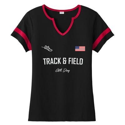 Track And Field Gifts Track Field All Day Usa Flag Ladies Halftime Notch Neck Tee