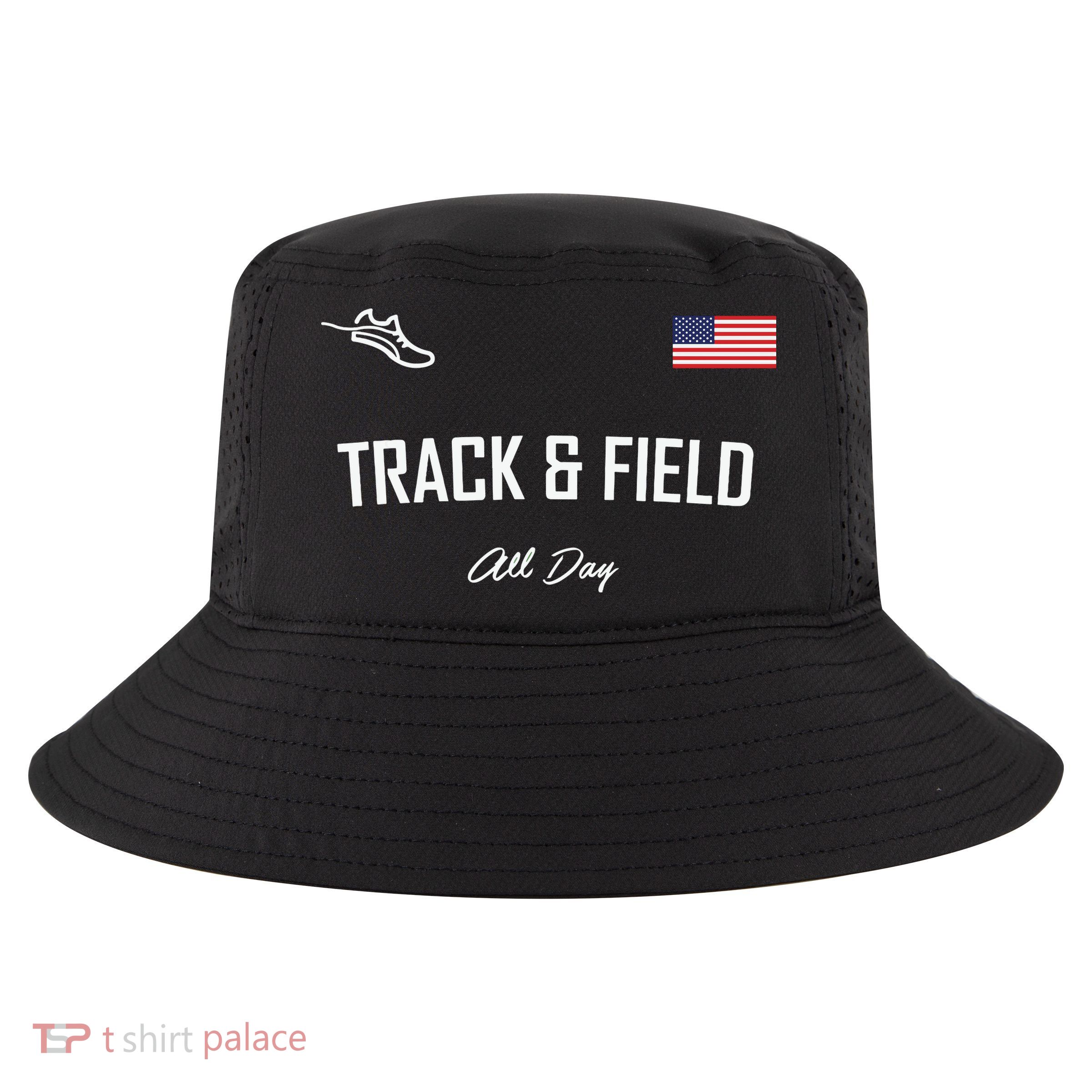 Track And Field Gifts Track Field All Day Usa Flag Cool Comfort Performance Bucket Hat