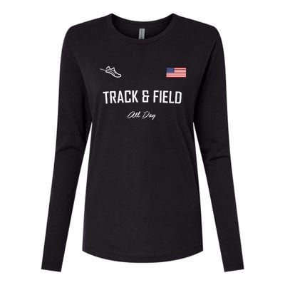 Track And Field Gifts Track Field All Day Usa Flag Womens Cotton Relaxed Long Sleeve T-Shirt