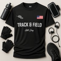 Track And Field Gifts Track Field All Day Usa Flag Performance Shirt