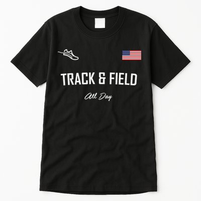 Track And Field Gifts Track Field All Day Usa Flag Tall T-Shirt