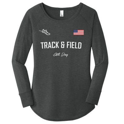 Track And Field Gifts Track Field All Day Usa Flag Women's Perfect Tri Tunic Long Sleeve Shirt