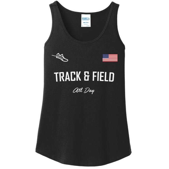 Track And Field Gifts Track Field All Day Usa Flag Ladies Essential Tank